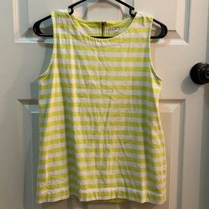 Bright green and white striped sleeveless top from Loft, size M